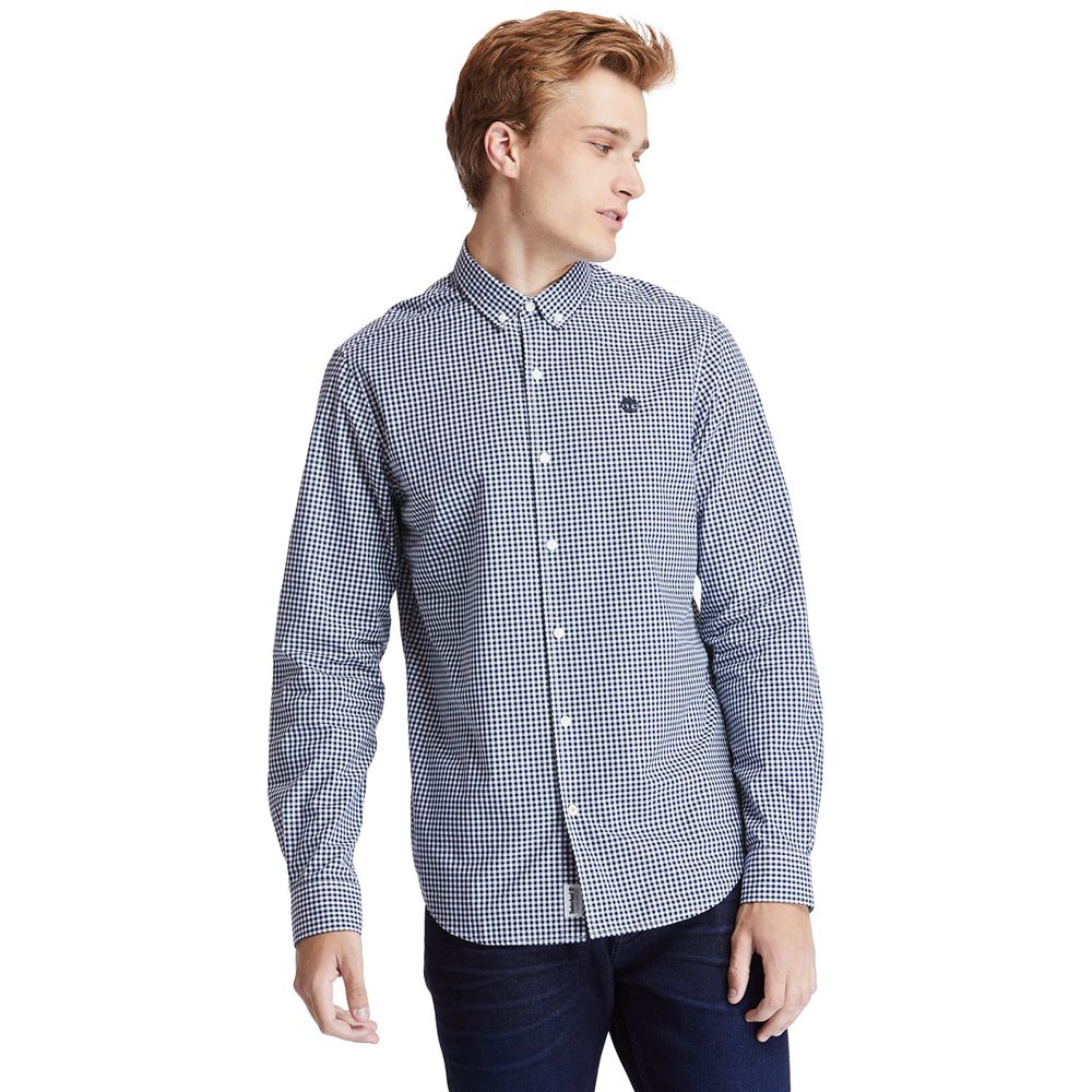 Camisa Masculino - Timberland Suncook River Long-Sleeve Poplin Gingham - SXRGD5489 - Azuis